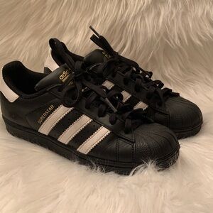 Adidas Kids Superstar Black White Gold Sneakers